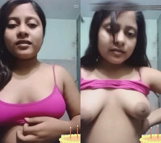 Very cute babe indian big tits make nude video for bf mms